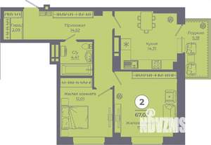 2-к квартира, вторичка, 67м2, 13/24 этаж