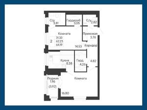 2-к квартира, вторичка, 64м2, 2/8 этаж