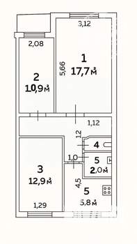 3-к квартира, вторичка, 60м2, 3/5 этаж