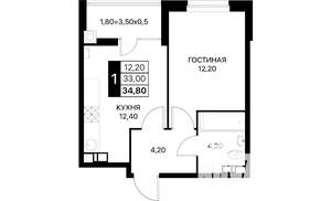 1-к квартира, вторичка, 35м2, 3/12 этаж