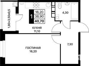 1-к квартира, вторичка, 41м2, 5/20 этаж