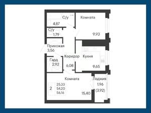 2-к квартира, вторичка, 56м2, 3/8 этаж