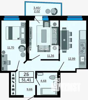 2-к квартира, вторичка, 53м2, 6/30 этаж