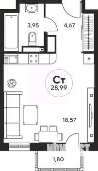 Студия квартира, вторичка, 29м2, 4/25 этаж