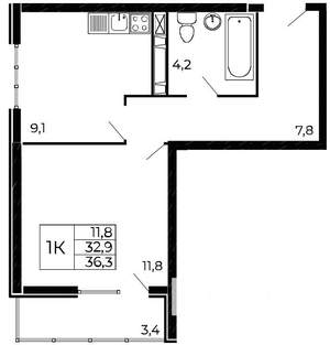 1-к квартира, вторичка, 35м2, 18/19 этаж