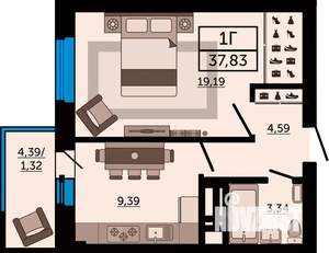 1-к квартира, вторичка, 38м2, 16/24 этаж