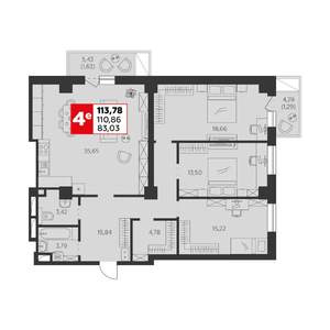 3-к квартира, строящийся дом, 114м2, 13/22 этаж