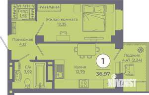 1-к квартира, вторичка, 37м2, 3/24 этаж