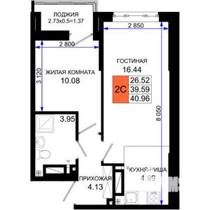 1-к квартира, вторичка, 41м2, 4/25 этаж