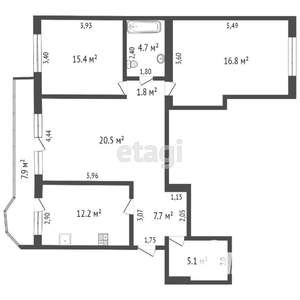 3-к квартира, вторичка, 100м2, 7/7 этаж