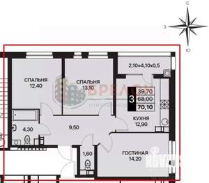 3-к квартира, вторичка, 71м2, 5/13 этаж