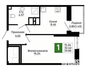 1-к квартира, вторичка, 34м2, 19/20 этаж