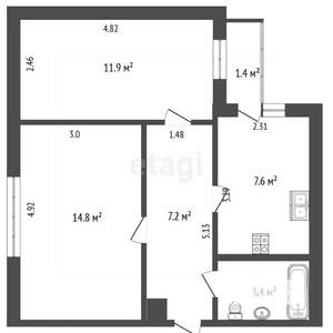 2-к квартира, вторичка, 46м2, 2/4 этаж