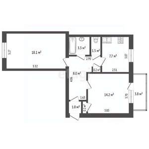 2-к квартира, вторичка, 54м2, 2/5 этаж