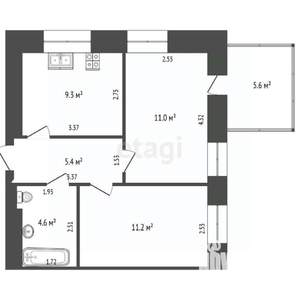 2-к квартира, вторичка, 42м2, 4/4 этаж