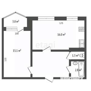 2-к квартира, вторичка, 51м2, 1/9 этаж