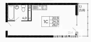 Студия квартира, вторичка, 26м2, 17/18 этаж
