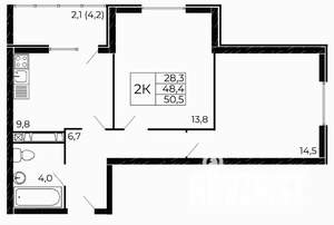 2-к квартира, вторичка, 51м2, 14/19 этаж