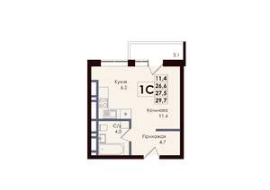 Студия квартира, вторичка, 27м2, 9/25 этаж