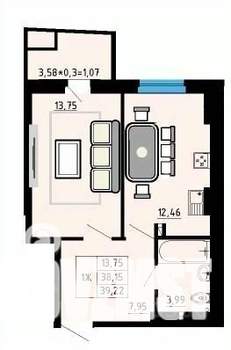 1-к квартира, вторичка, 39м2, 24/25 этаж