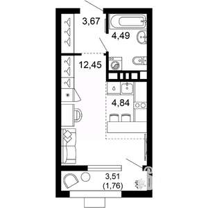 1-к квартира, вторичка, 27м2, 8/10 этаж