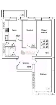 3-к квартира, вторичка, 79м2, 5/10 этаж