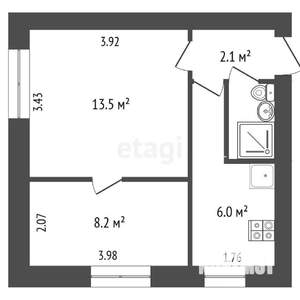 2-к квартира, вторичка, 33м2, 4/4 этаж