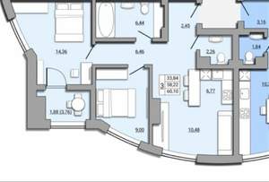 3-к квартира, сданный дом, 60м2, 10/25 этаж