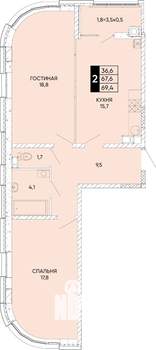 2-к квартира, вторичка, 69м2, 4/24 этаж