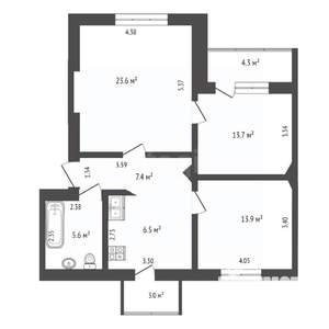 3-к квартира, вторичка, 71м2, 2/5 этаж