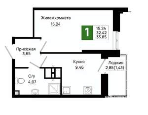 1-к квартира, вторичка, 34м2, 7/20 этаж
