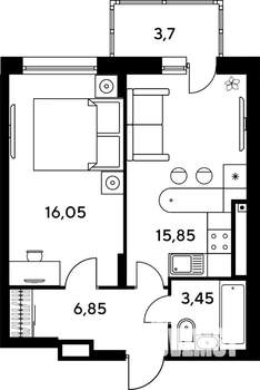2-к квартира, вторичка, 46м2, 5/9 этаж