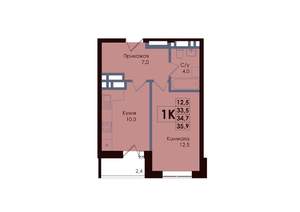 1-к квартира, вторичка, 35м2, 17/25 этаж