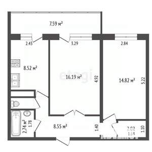 2-к квартира, вторичка, 54м2, 8/10 этаж