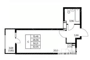 Студия квартира, вторичка, 32м2, 11/25 этаж