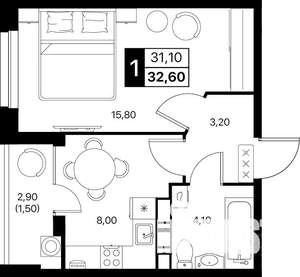 1-к квартира, вторичка, 33м2, 7/12 этаж