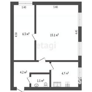 2-к квартира, вторичка, 31м2, 1/2 этаж