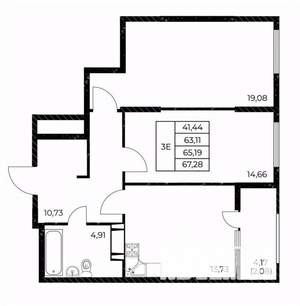 2-к квартира, вторичка, 67м2, 7/25 этаж