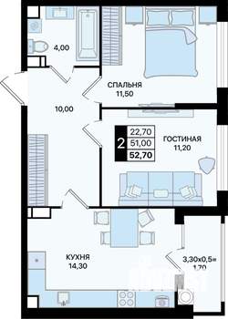 2-к квартира, вторичка, 53м2, 5/15 этаж