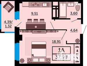 1-к квартира, вторичка, 38м2, 23/24 этаж