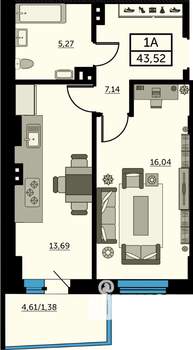 1-к квартира, вторичка, 43м2, 21/24 этаж
