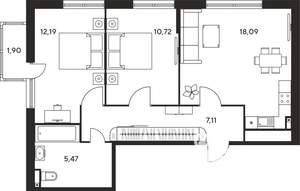 3-к квартира, строящийся дом, 57м2, 24/25 этаж