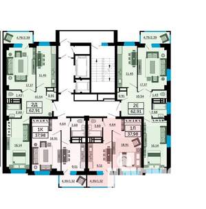 2-к квартира, вторичка, 63м2, 8/24 этаж