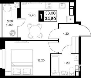 1-к квартира, вторичка, 35м2, 6/20 этаж