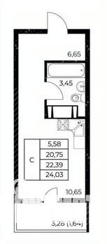 Студия квартира, вторичка, 24м2, 9/25 этаж