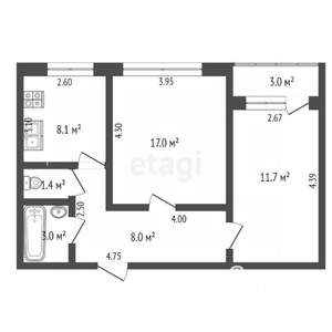 2-к квартира, вторичка, 49м2, 8/9 этаж