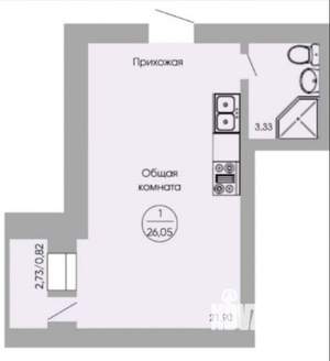 Студия квартира, вторичка, 26м2, 3/10 этаж