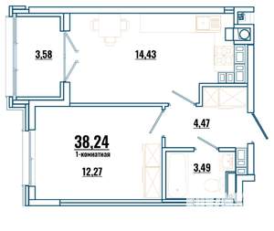 1-к квартира, строящийся дом, 38м2, 4/4 этаж