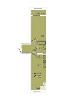 2-к квартира, вторичка, 47м2, 14/24 этаж