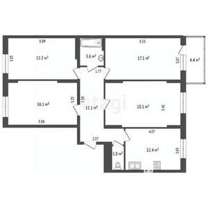 4-к квартира, вторичка, 96м2, 4/16 этаж